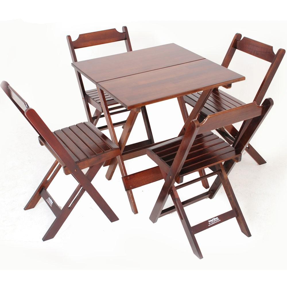 Jogo de Mesa 70 x 70 cm com 4 Cadeiras Dobráveis Madeira