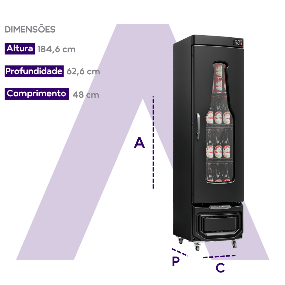 Cervejeira Vertical 1 Porta 572L GCB-57 BIN PR Gelopar