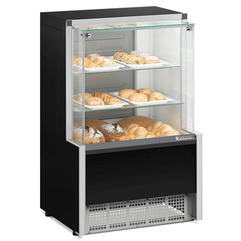 Vitrine Seca/Neutra 0,74m Linha Aurora MPNA-075 PR Preta Gelopar - Vidro Reto + Iluminação LED Bivolt Automático